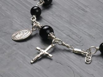 Black onyx and sterling silver rosary bracelet