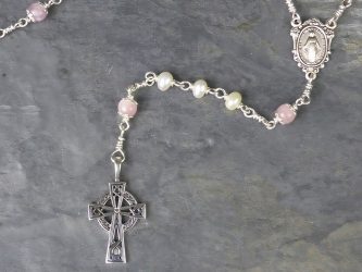 Freshwater Pearl and Kunzite rosary beads