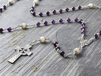 Amethyst and Freshwater Pearl Sterling Silver Rosary