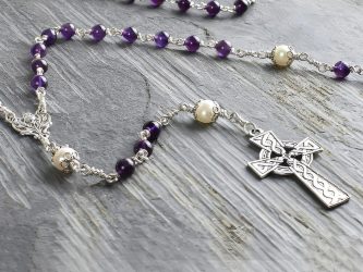 Amethyst and Freshwater Pearl Sterling Silver Rosary