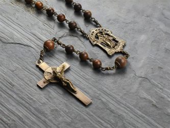 Large St Joseph Coconut Wood Rosary Beads