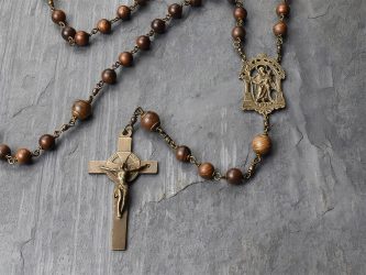 Large St Joseph Coconut Wood Rosary Beads