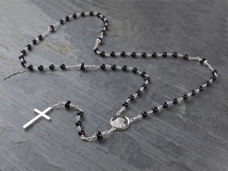 Madonna and Child Onyx and Silver Rosary