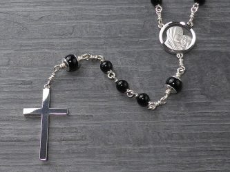 Madonna and Child Onyx and Silver Rosary