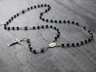 Hand=Made Black Agate & Sterling Silver Bali Bead Rosary Beads