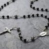 Hand=Made Black Agate & Sterling Silver Bali Bead Rosary Beads
