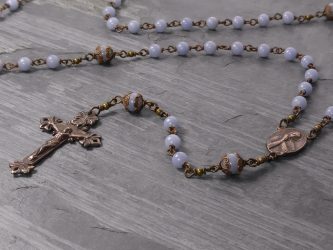 Hand Made Angel Stone and Bronze Rosary in Bronze