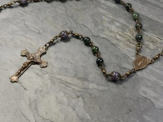 Moss Agate & Tanzanite Bronze Rosary Hand-Made