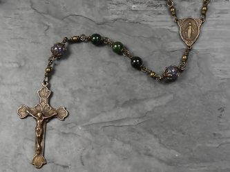 Moss Agate & Tanzanite Bronze Rosary Hand-Made