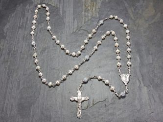 Freshwater Pearl and Aquamarine Rosary - Sterling Silver