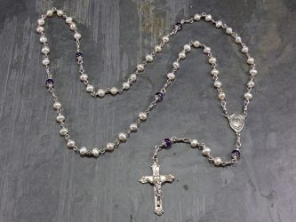 Freshwater Pearl and Amethyst Rosary - Sterling Silver