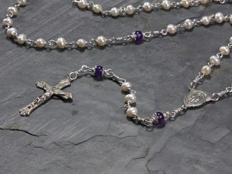 Freshwater Pearl and Amethyst Rosary - Sterling Silver