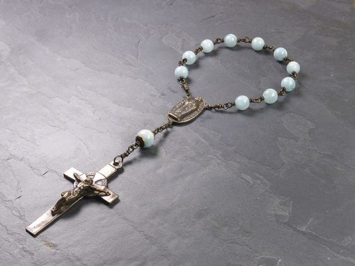 Hand-made Saint Jude Aquamarine Rosary in Bronze