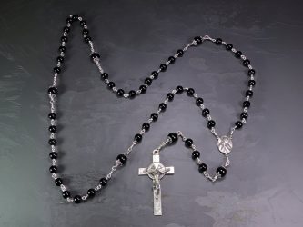 Large Black Onyx and Sterling Silver Rosary