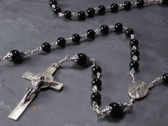 Large Black Onyx and Sterling Silver Rosary