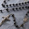 Large black onyx rosary hand-made in bronze