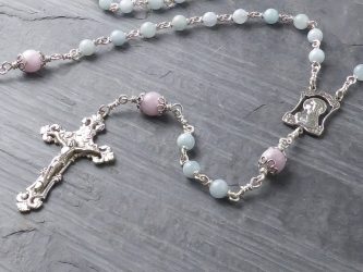 Hand-Made Aquamarine & Pink Kunzite Rosary
