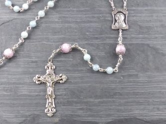 Hand-Made Aquamarine & Pink Kunzite Rosary