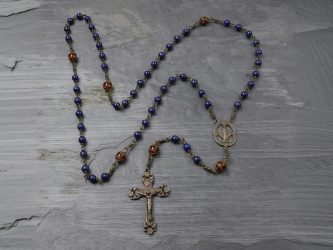 Hand-Made Lapis Lazuli & Carnelian Rosary in Bronze