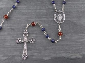 Hand-Made Lapis Lazuli & Carnelian Sterling Silver Rosary Beads
