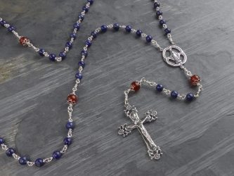 Hand-Made Lapis Lazuli & Carnelian Sterling Silver Rosary Beads
