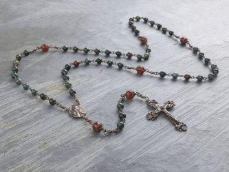 Hand-Made Bloodstone & Carnelian Rosary in Bronze