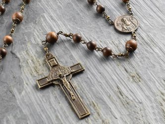 Large St Benedict Coconut Wood Rosary