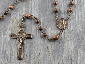 Large St Benedict Coconut Wood Rosary