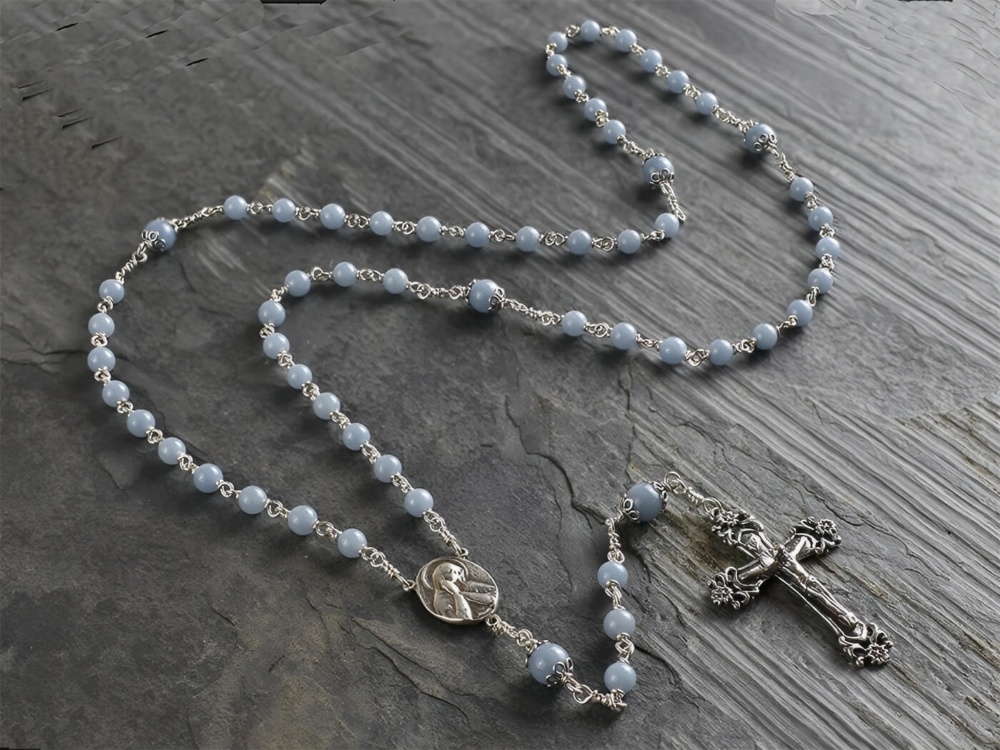 Hand Made Angel Stone & Sterling Silver Rosary