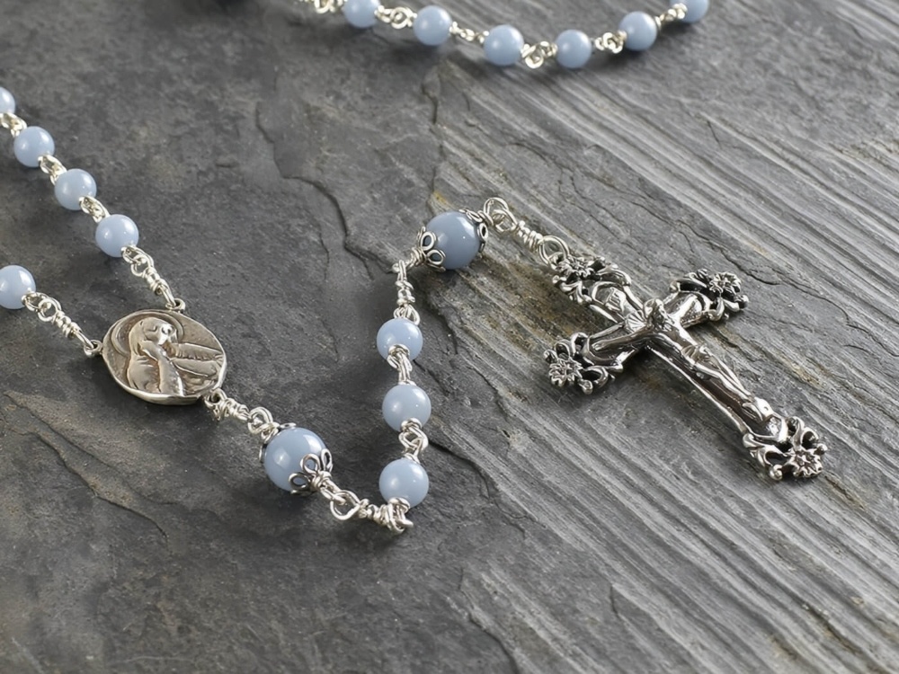 Hand Made Angel Stone & Sterling Silver Rosary