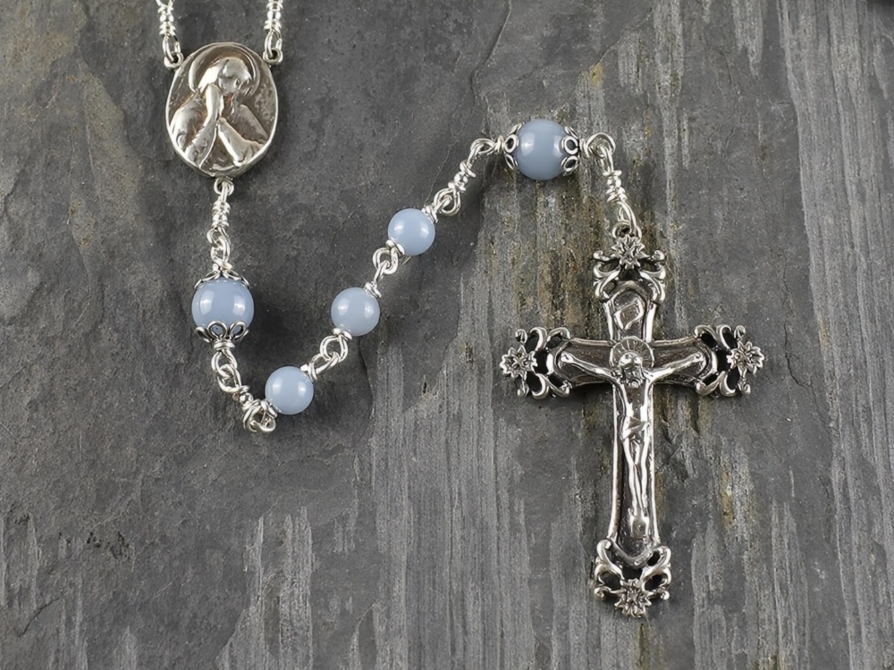 Hand Made Angel Stone & Sterling Silver Rosary