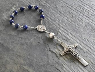 Hand-Made Lapis Lazuli and Freshwater Pearl Single Decade Rosary