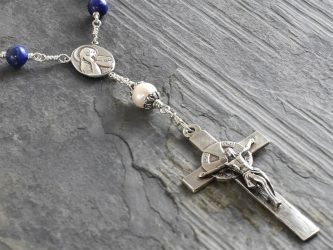 Hand-Made Lapis Lazuli and Freshwater Pearl Single Decade Rosary