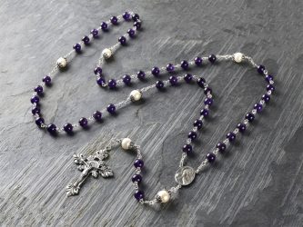 Large Amethyst and Freshwater Pearl Rosary in Sterling Silver