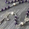 Large Amethyst and Freshwater Pearl Rosary in Sterling Silver