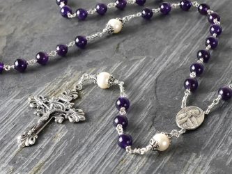 Large Amethyst and Freshwater Pearl Rosary in Sterling Silver