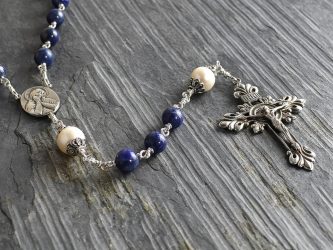 Hand-Made Lapis Lazuli & Freshwater Pearl Rosary Sterling Silver