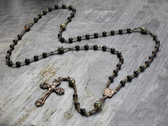 Padre Pio Onyx & Kambaba Jasper Rosary in Bronze