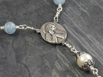Hand-Made Aquamarine and Freshwater Pearl Single Decade Rosary