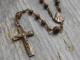 Saint Benedict Coconut Wood Rosary in Bronze