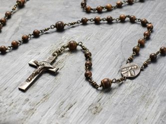 Saint Benedict Coconut Wood Rosary in Bronze