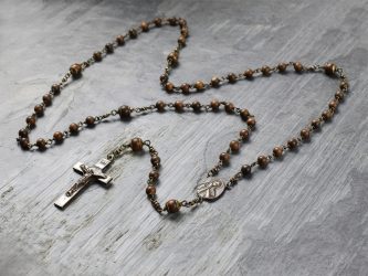 Saint Benedict Coconut Wood Rosary in Bronze