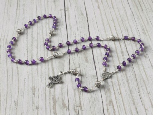 Amethyst & Bali Bead Sterling Silver Rosary - Image 2
