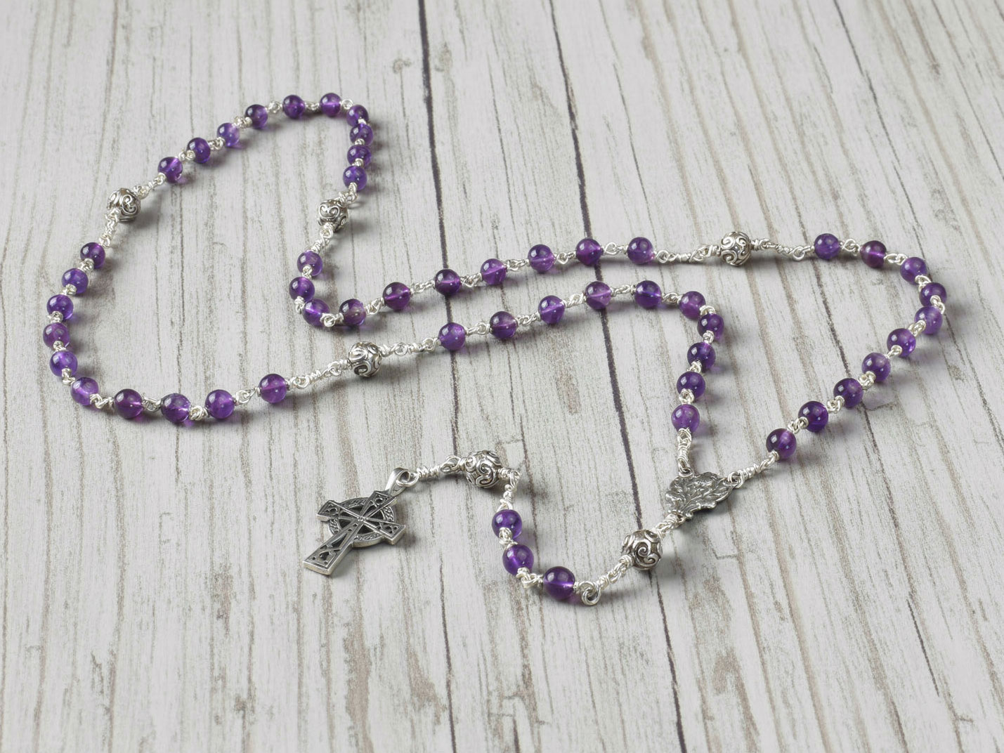 Amethyst & Bali Bead Sterling Silver Rosary - Image 2