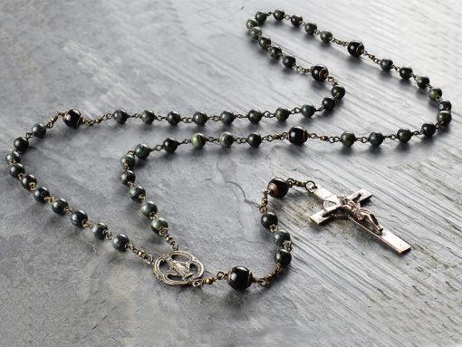 Kambaba jasper and onyx rosary beads - hand made