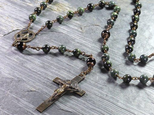 Kambaba jasper and onyx rosary beads - hand made