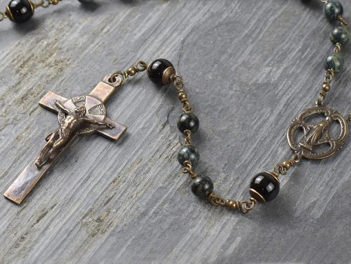 Hand-made kambaba jasper, onyx and bronze rosary