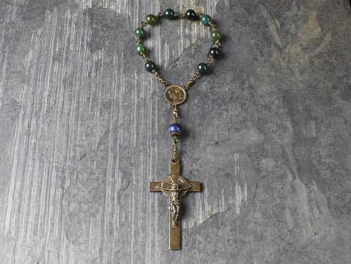 Hand-made Saint Francis of Assisi Moss Agate & Lapis Lazuli Rosary
